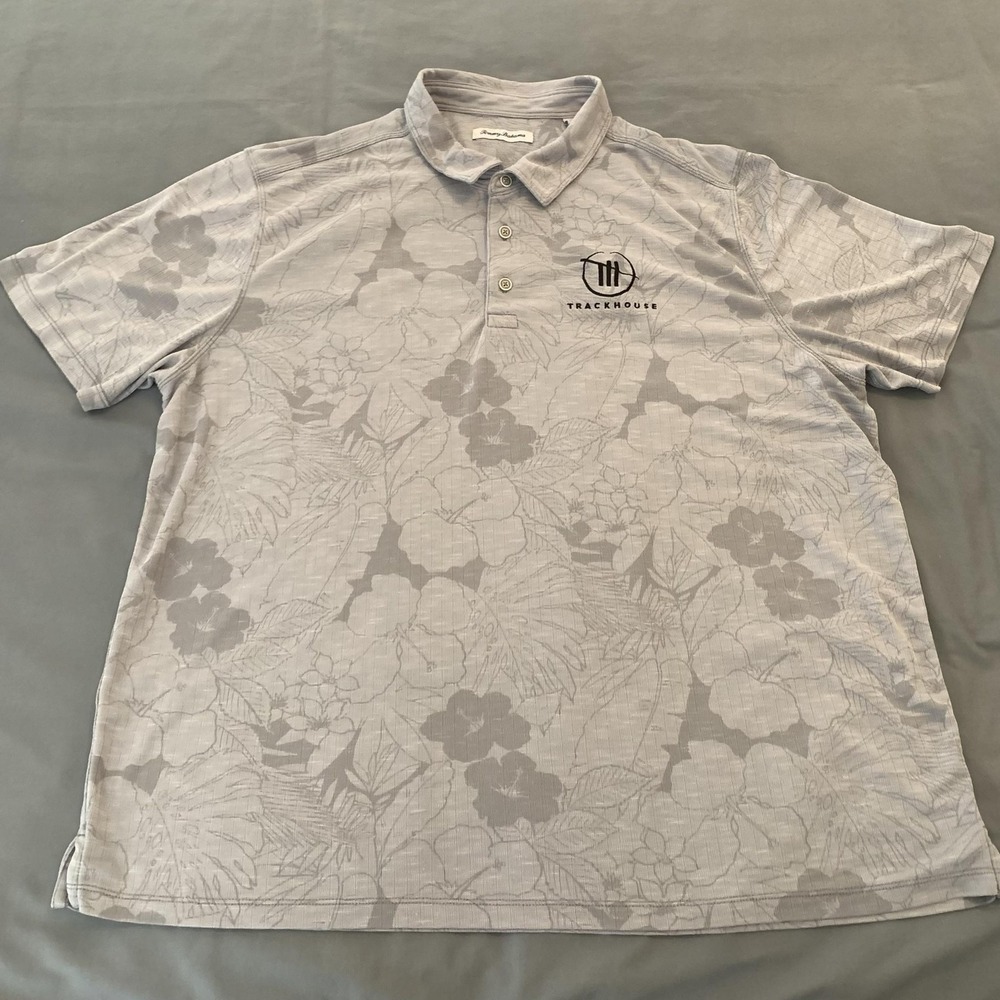 Tommy Bahama/ Trackhouse Racing Polo Shirt Mens 3XL Gray Floral Golf Performance
